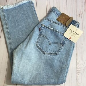 Levis 501 Button Fly Ankle Crop Light Wash Jeans